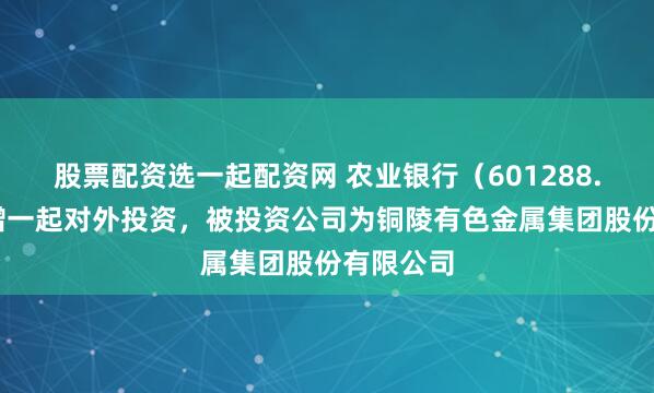 股票配资选一起配资网 农业银行（601288.SH）新增一起对外投资，被投资公司为铜陵有色金属集团股份有限公司